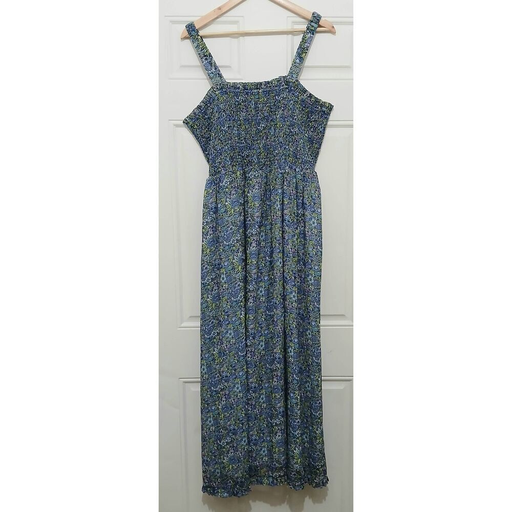 The drop womens 2xl green blue floral maxi dress elastic waist smocked